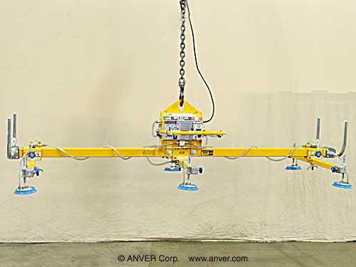 ANVER Six Pad Electric Powered Vacuum Lifter with Voltage Step-Down Transformer for Handling Oiled Steel Sheets, 12 ft x 6 ft (3.7 m x 1.8 m) up to 900 lb (408 kg)